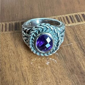 Amethyst and sterling Yurman-style ring